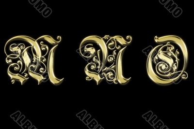 Gold letters M,N,O