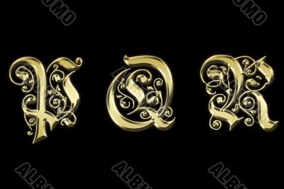 Gold letters P,Q,R