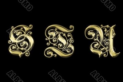 Gold letters S,T,U