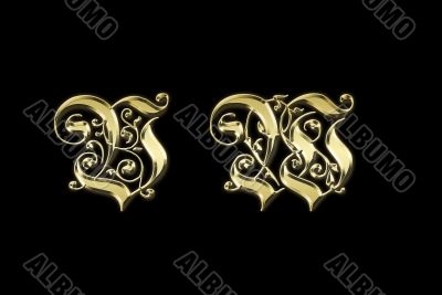 Gold letters V,W