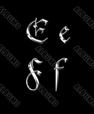 Silver letters E, F