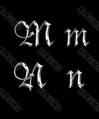 Silver letters M, N