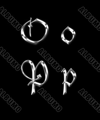 Silver letters O, P