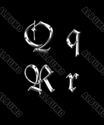 Silver letters Q, R