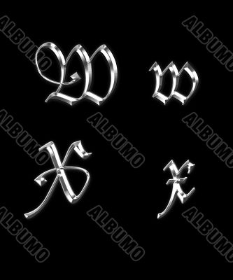 Silver letters W, X