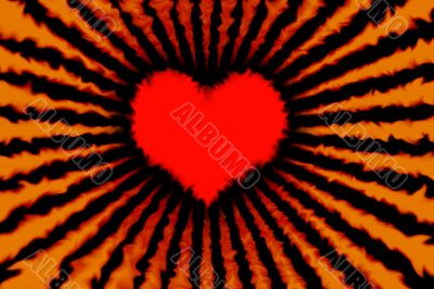 Red burning heart with fire rays