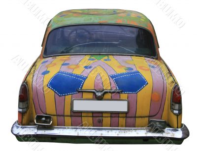 Isolated tricky colored vintage car