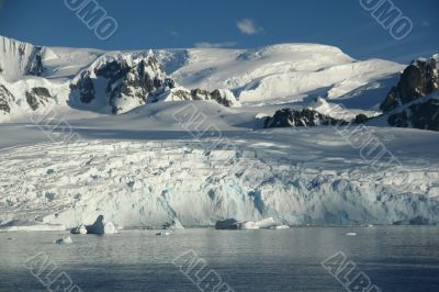 Glaciated mountains and icefall