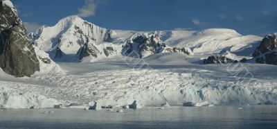 Glaciated mountains and icefall