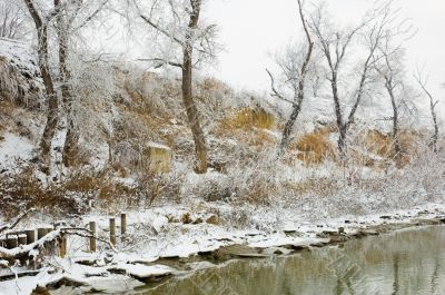 winter Danube river bank landscape