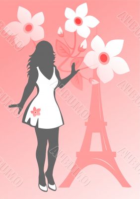 girl and Eiffel tower