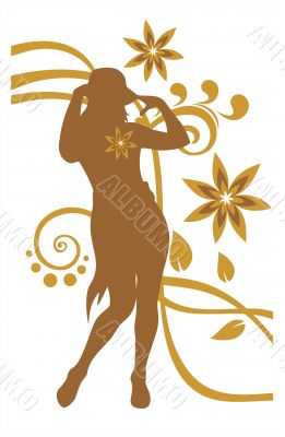 girl and bronze flower pattern