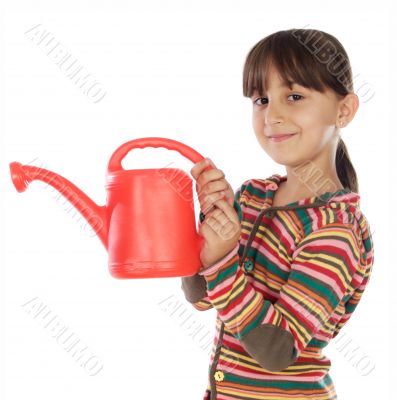 Adorable girl watering