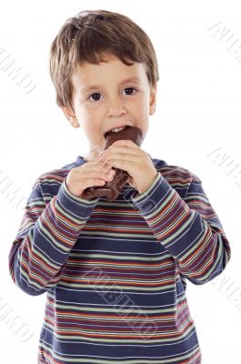 child eating chocolate