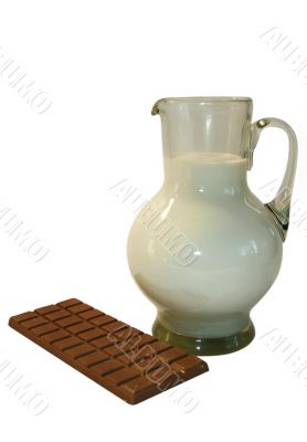 Chocolate bar and jug of milk