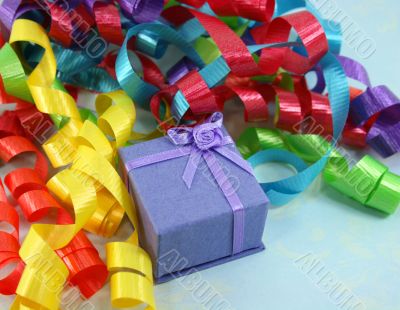 Purple Gift Box with Colorful Curly Ribbons