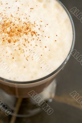 Macro shot of foam on cafe latte