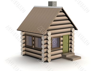 Wooden small house. The isolated illustration. 3D image.