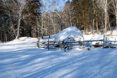 hayrick in Alatai at Winter