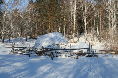 hayrick in Alatai at Winter