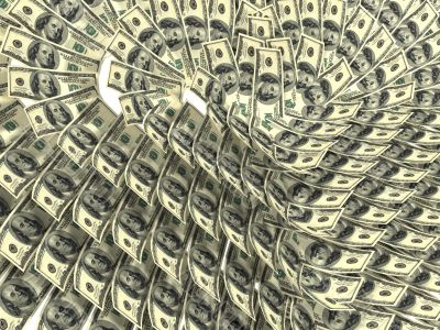 Valentine`s heart made by dollars