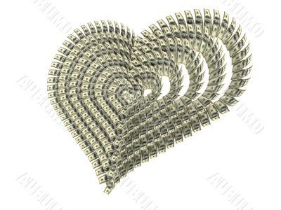Valentine`s heart made by dollars