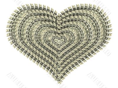 Valentine`s heart made by dollars