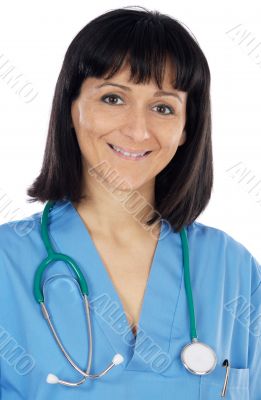Lady doctor whit blue overall