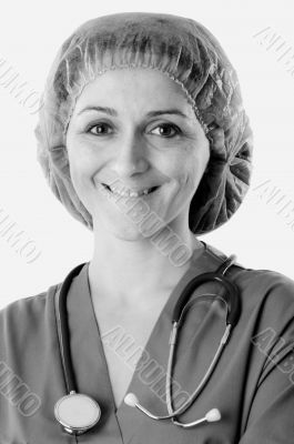 Lady doctor in black and white