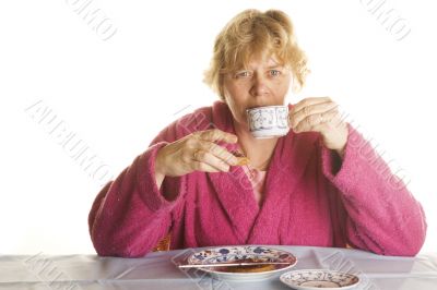 having breakfast