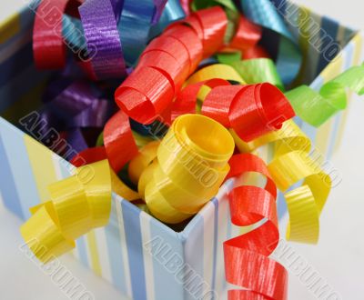 Colorful Curly Ribbon in Striped Box