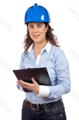 Female architect writing