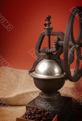 Grinder with coffee grains