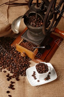 Grinder with coffee grains