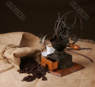 Grinder with coffee grains