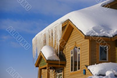 Large icicles on Townhouses after heavy snowstorm