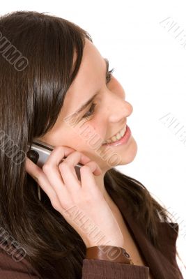 beautiful girl smiling on the phone