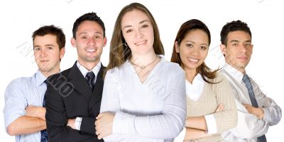 confident business woman and her team