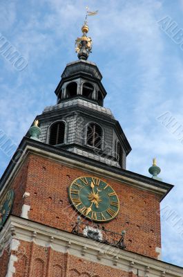 ancient clock at krakow cityhall tower