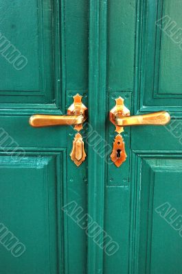 wooden green door