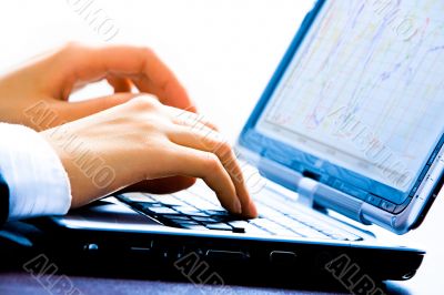 Working on the laptop