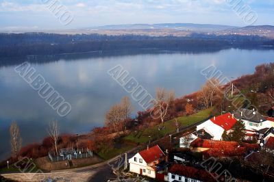 town`s outskirts on the river bank