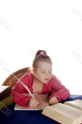 young girl studying the books