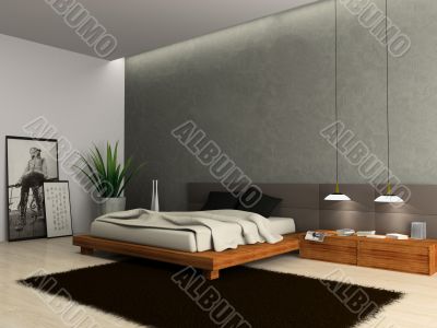 Interior of modern bedroom 3D rendering