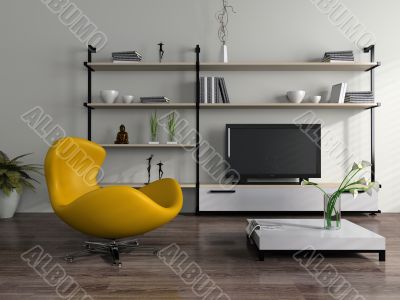 Modern interior with yellow armchair