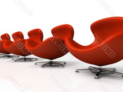 Leather red armchairs isolated on white background 3d rendering