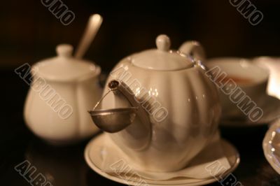 teaport on table and dark background