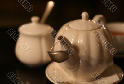 teaport on table and dark background