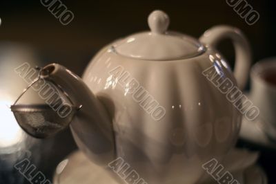 white teaport on table