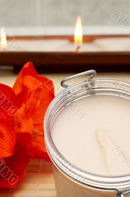 Relaxing spa scene with body products